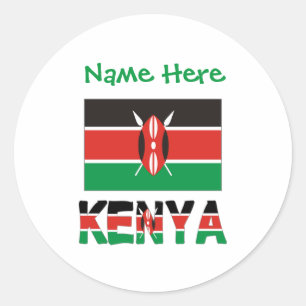 Personalisierte Kenia-Flagge Name Rund Runder Aufkleber