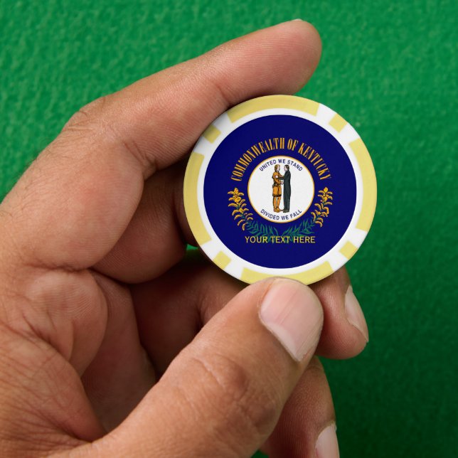 Personalisierte Kentucky-Staatsflagge auf Pokerchips (Hand)
