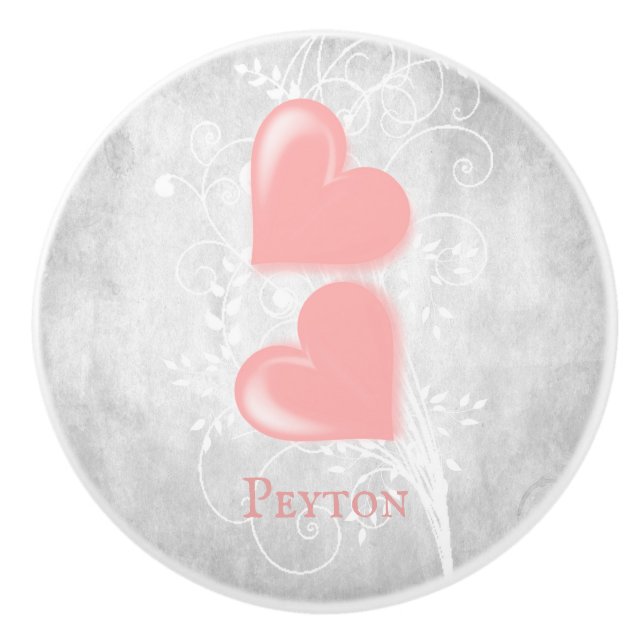 Personalisierte Keramik mit rosa Herzen Keramikknauf (Vorderseite)