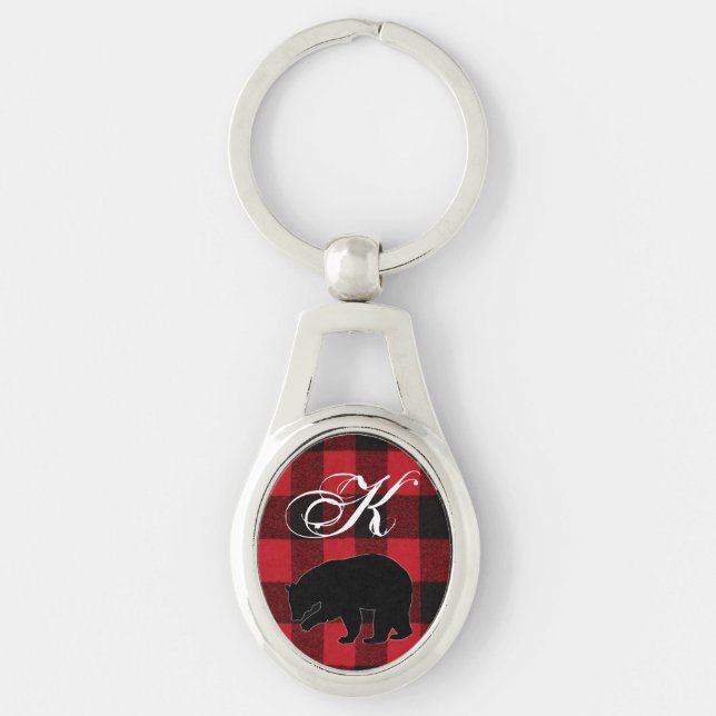 Personalisierte Key Chain Red Buffalo Kariert Bäre Schlüsselanhänger (Vorderseite)