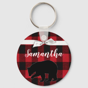 Personalisierte Key Chain Red Buffalo Kariert Bäre Schlüsselanhänger
