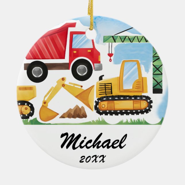 Personalisierte Kids-Baufahrzeug ,Schubkarren Keramik Ornament (Hinten)