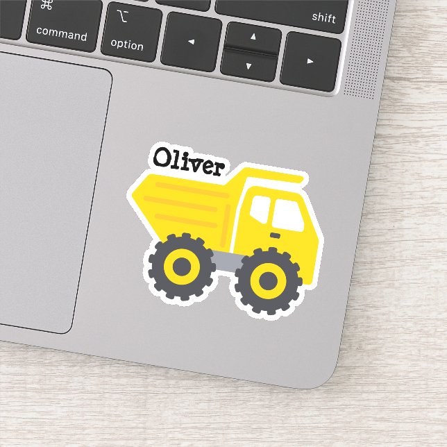 Personalisierte Kids Gelbe Dump Truckaufkleber Aufkleber (Detail)