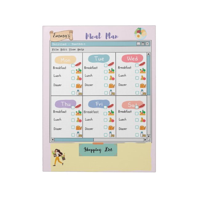 Personalisierte Kid's Meal Plan+Nutrition Karo Box Notizblock (Rotiert)