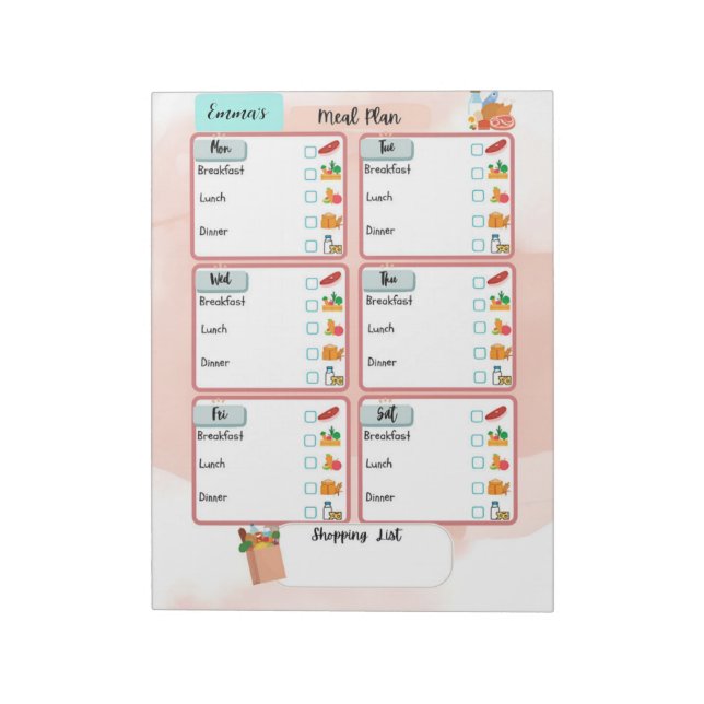 Personalisierte Kid's Meal Plan+Nutrition Karo Box Notizblock (Rotiert)