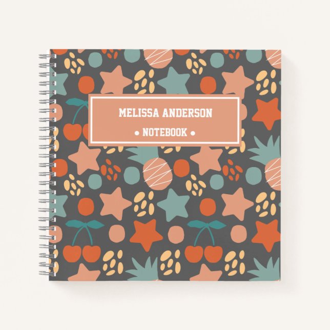 Personalisierte Kids Tropical Frucht & Stars Muste Notizbuch (Vorderseite)
