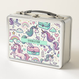 Personalisierte Kid's Unicorn und Regenbogen Metall Brotdose