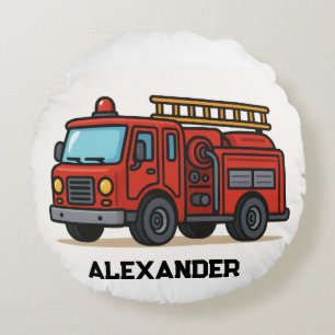 Personalisierte Kids von Feuerwehrfahrzeugen werfe Rundes Kissen