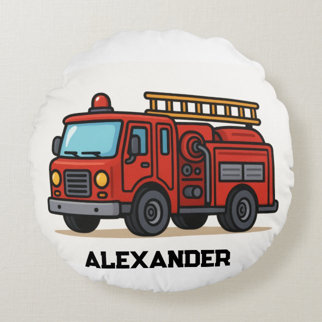 Personalisierte Kids von Feuerwehrfahrzeugen werfe Rundes Kissen (Vorderseite)