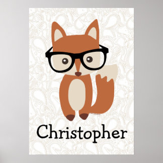 Personalisierte Kinder Jungen Name Baby Fox mit Br Poster