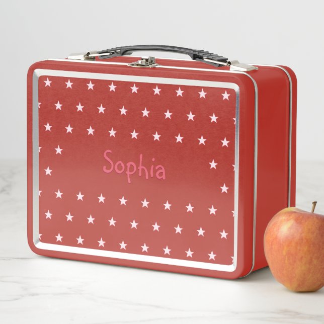 Personalisierte Kinder Mädchen Name Rosa Sterne Ro Metall Brotdose (Beispiel)