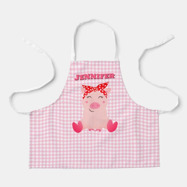 Personalisierte Kinder Niedliches Schwein über Pri Schürze (Vorderseite)