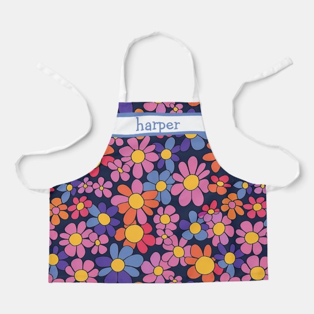 Personalisierte Kinder-Retro-Blumen-Schürze Schürze (Vorderseite)