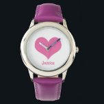 Personalisierte Kinder rosa Herzkinder Name Armbanduhr<br><div class="desc">Grafisches Design eines rosa Herzens auf weißem Hintergrund. Sie können die Uhr mit Ihrem eigenen Namen personalisieren oder den Namen ändern, wenn Sie gewollt haben.</div>