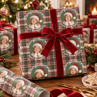 Personalisierte Kinderfoto-Tartan-Weihnachtsgesche Geschenkpapier