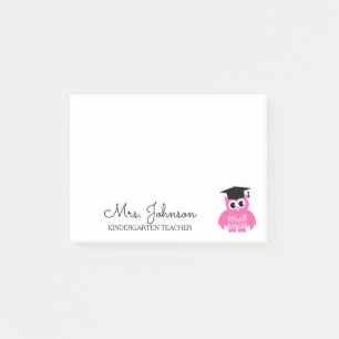 Personalisierte Kindergartenerzieherin rosa Eule Post-it Klebezettel
