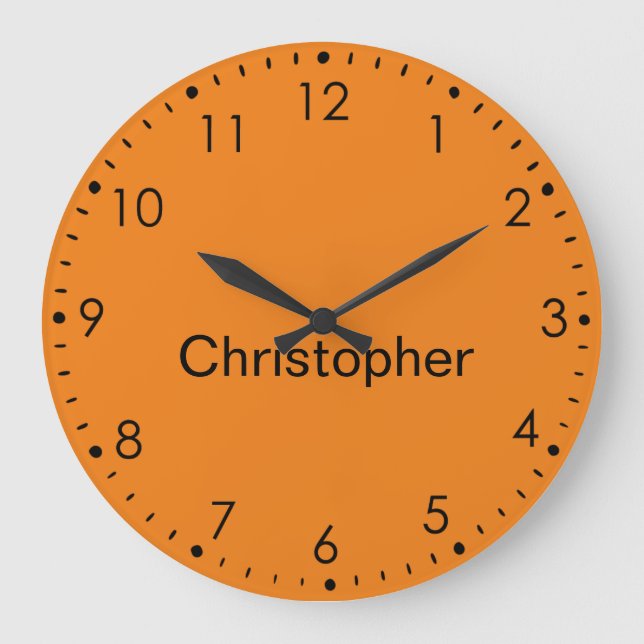 Personalisierte Kinderorange Große Wanduhr (Vorderseite)