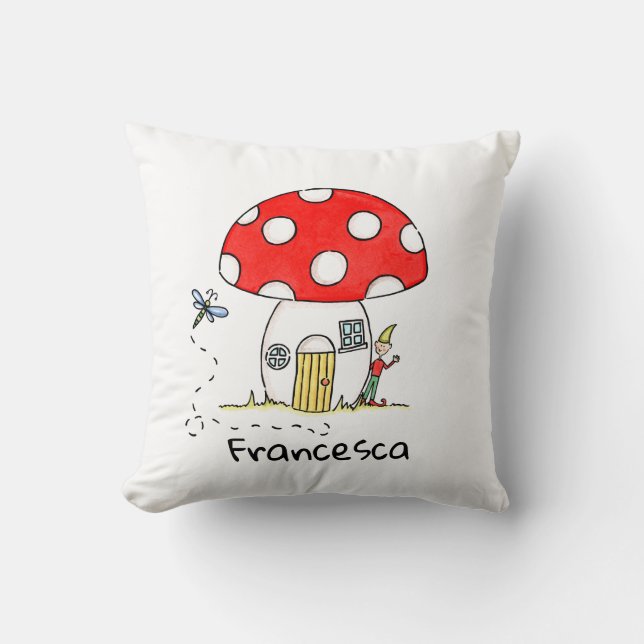 Personalisierte Kindertoadstool, Elf & Dragonfly Kissen (Vorderseite)