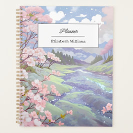 Personalisierte Kirschblüten Pastell Wasserfarbe Planer