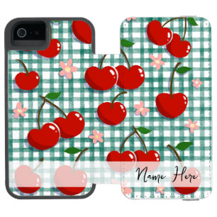 Personalisierte Kirsche auf grünem Gingham Handyhü Incipio Watson™ iPhone 5 Geldbörsen Hülle