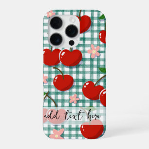 Personalisierte Kirsche auf grünem Gingham Handyhü iPhone 16 Pro Hülle