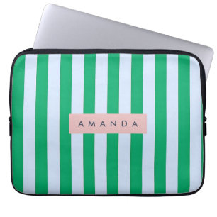 Personalisierte klassische grün-weiß gestreifte laptopschutzhülle