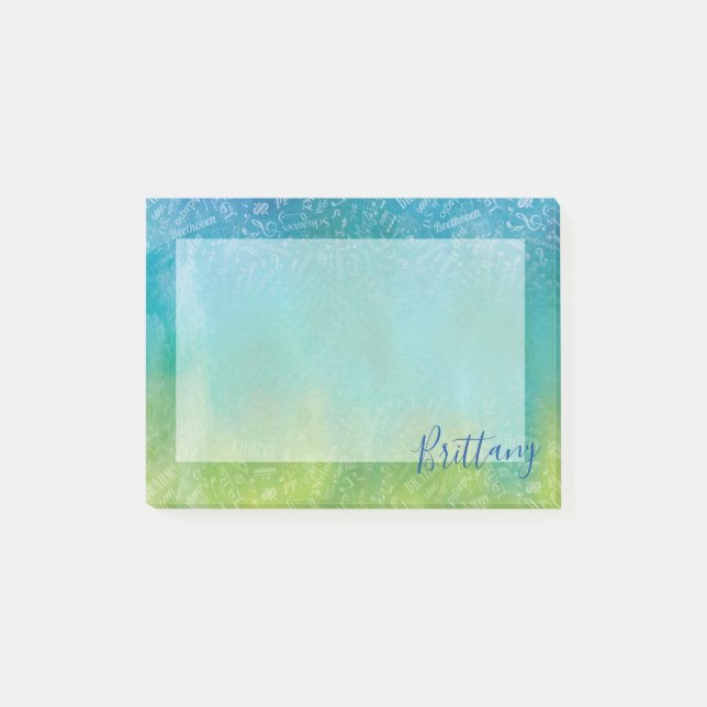Personalisierte klassische Musikkomponisten Blue G Post-it Klebezettel (Vorderseite)