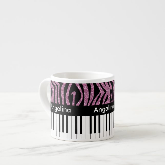 Personalisierte Klaviertasten Rosa Glitzer Zebra P Espressotasse (Vorderseite Links)