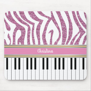 Personalisierte Klaviertasten Rosa Glitzer Zebra P Mousepad