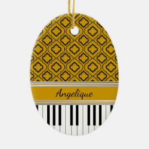 Personalisierte Klaviertasten Schwarze Quatrefolie Keramik Ornament