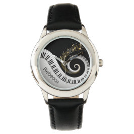 Personalisierte Klaviertasten und Gold-Musiknoten Armbanduhr