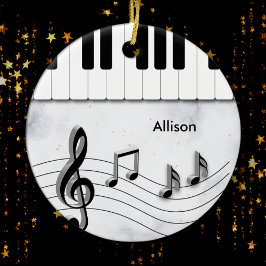 Personalisierte Klaviertasten und Musiknoten Weihn Keramik Ornament