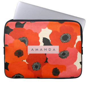 Personalisierte knallrote und rosa Mohnblumen Flor Laptopschutzhülle