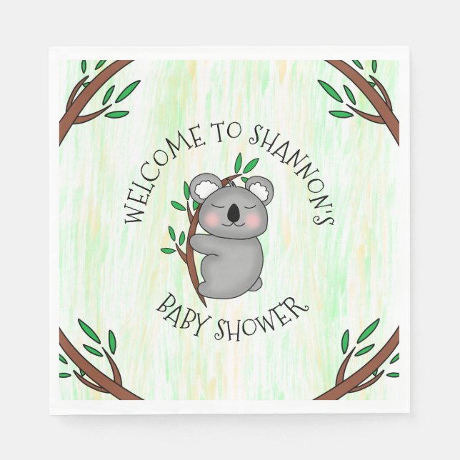 Personalisierte Koala Bear Themed Baby Dusche Serviette (Vorderseite)