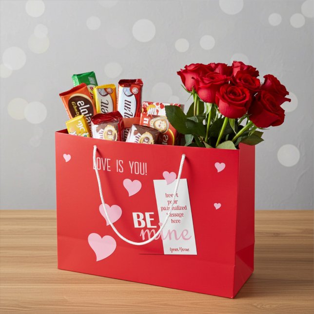 Personalisierte Kokette rosa Herzen für Paare Große Geschenktüte (Von Creator hochgeladen)