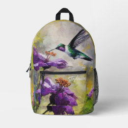 Personalisierte Kolibri-Schultasche, Natur Bedruckter Rucksack