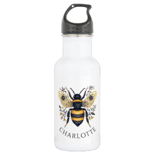Personalisierte Königinnenbiene Floral Edelstahlflasche