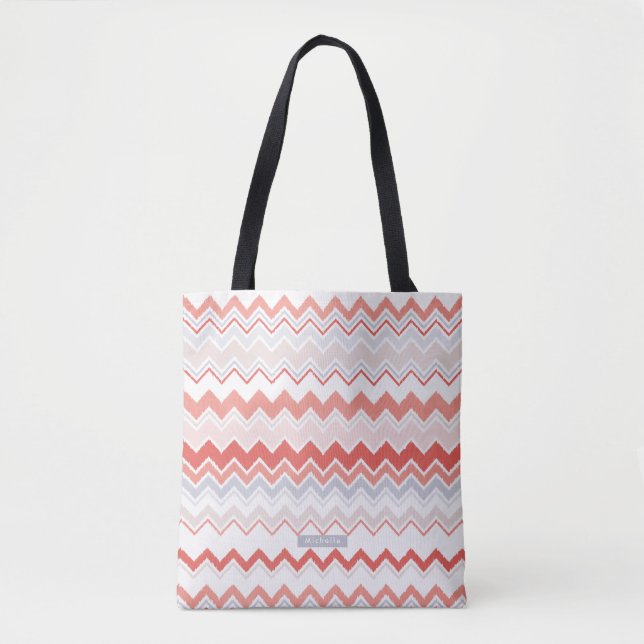 Personalisierte Koralle Ikat Zickzack Muster Bride Tasche (Vorderseite)