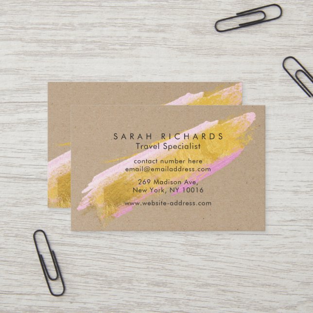 Personalisierte Kraft Gold Pink Brush Business Car Visitenkarte (Vorderseite/Rückseite Beispiel)