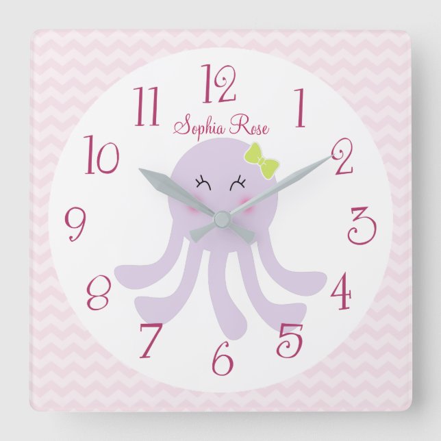 Personalisierte Kraken-Kinderzimmer-Uhr Quadratische Wanduhr (Vorderseite)