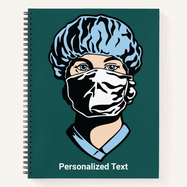 Personalisierte Krankenschwester in Scrubs und Ges Notizbuch (Vorderseite)