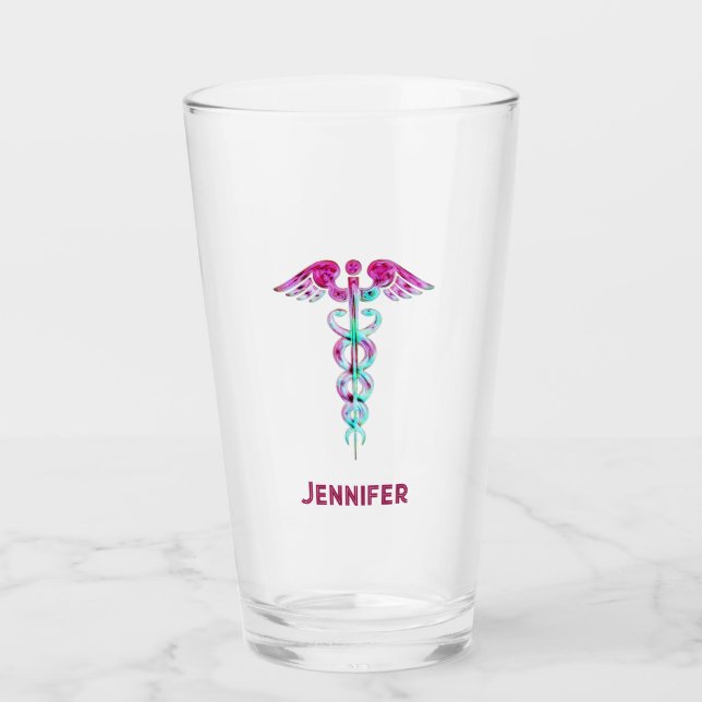 Personalisierte Krankenschwester Retro Rosa Aquama Glas (Vorderseite)