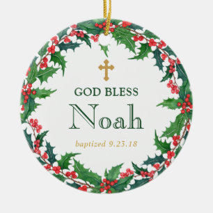 Personalisierte Kranztaufe Gaben Gott segne Keramik Ornament