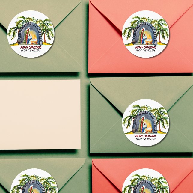 Personalisierte Krippe Szene2 Weihnachten Runder Aufkleber (Von Creator hochgeladen)