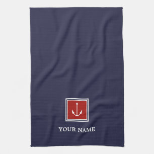 Personalisierte Küchenhandtücher für Navy Blue Red Geschirrtuch