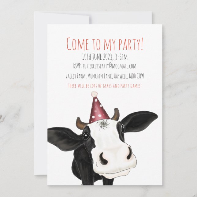 Personalisierte Kuh-Party Einladung (Vorderseite)
