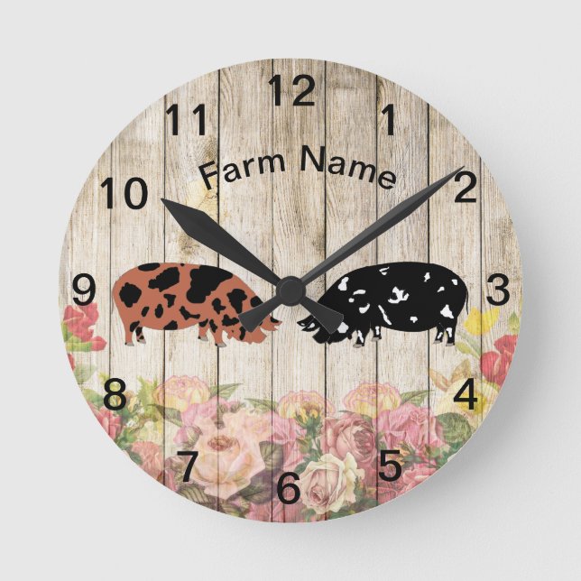 Personalisierte KuneKune-Schweinezucht Runde Wanduhr (Vorderseite)