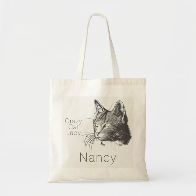 Personalisierte Künstlerin Crazy Cat Lady Sketched Tragetasche (Vorne)