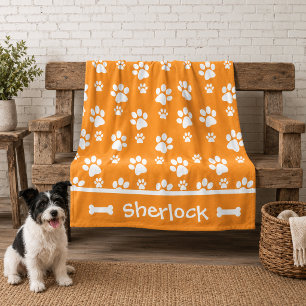 Personalisierte Kuscheldecke für Hunde in Orange Fleecedecke