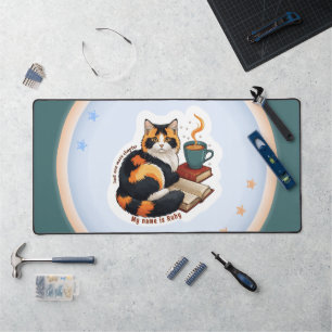 Personalisierte kuschelige dreifarbige Katze Große Schreibtischunterlage